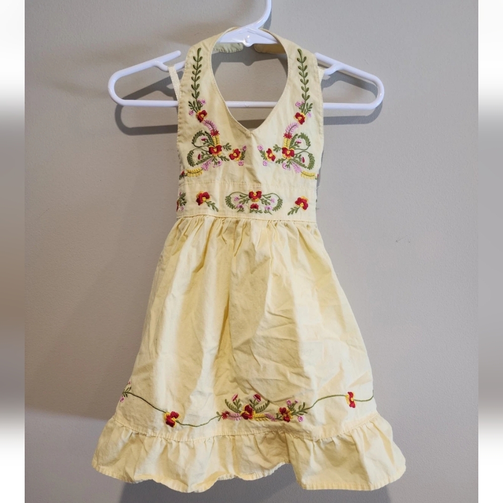 Vintage Blueberi Boulevard Girl Yellow Apron Style Dress 2T Embroidered Halter